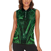 Personalised New Zealand Darts Women Sleeveless Polo Shirt Green Dart Board Maori Pattern