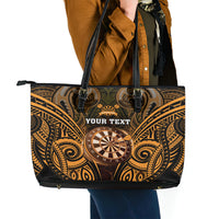 Personalised New Zealand Darts Leather Tote Bag Gold Dart Board Maori Pattern LT05 - Polynesian Pride
