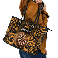 Personalised New Zealand Darts Leather Tote Bag Gold Dart Board Maori Pattern LT05 - Polynesian Pride