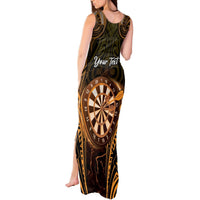 Personalised New Zealand Darts Tank Maxi Dress Gold Dart Board Maori Pattern LT05 - Polynesian Pride