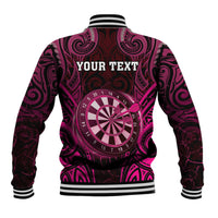 Personalised New Zealand Darts Baseball Jacket Pink Dart Board Maori Pattern LT05 - Polynesian Pride