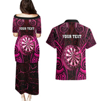 Personalised New Zealand Darts Couples Matching Puletasi and Hawaiian Shirt Pink Dart Board Maori Pattern LT05 - Polynesian Pride