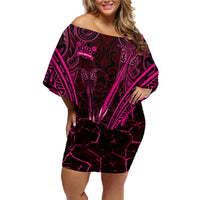Personalised New Zealand Darts Family Matching Off Shoulder Short Dress and Hawaiian Shirt Pink Dart Board Maori Pattern