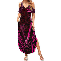 Personalised New Zealand Darts Family Matching Summer Maxi Dress and Hawaiian Shirt Pink Dart Board Maori Pattern