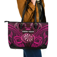 Personalised New Zealand Darts Leather Tote Bag Pink Dart Board Maori Pattern LT05 - Polynesian Pride