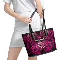 Personalised New Zealand Darts Leather Tote Bag Pink Dart Board Maori Pattern LT05 - Polynesian Pride