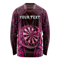 Personalised New Zealand Darts Long Sleeve Shirt Pink Dart Board Maori Pattern