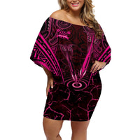 Personalised New Zealand Darts Off Shoulder Short Dress Pink Dart Board Maori Pattern LT05 Women Pink - Polynesian Pride