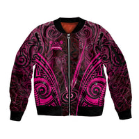 Personalised New Zealand Darts Sleeve Zip Bomber Jacket Pink Dart Board Maori Pattern LT05 Unisex Pink - Polynesian Pride