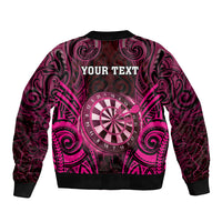 Personalised New Zealand Darts Sleeve Zip Bomber Jacket Pink Dart Board Maori Pattern LT05 - Polynesian Pride