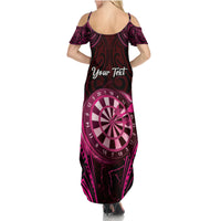 Personalised New Zealand Darts Summer Maxi Dress Pink Dart Board Maori Pattern LT05 - Polynesian Pride