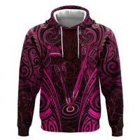 Personalised New Zealand Darts Zip Hoodie Pink Dart Board Maori Pattern