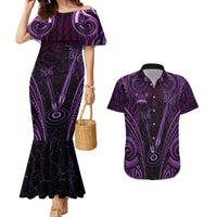 Personalised New Zealand Darts Couples Matching Mermaid Dress and Hawaiian Shirt Purple Dart Board Maori Pattern LT05 Purple - Polynesian Pride