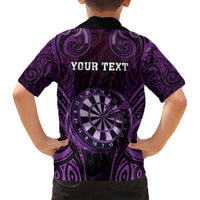 Personalised New Zealand Darts Kid Hawaiian Shirt Purple Dart Board Maori Pattern LT05 - Polynesian Pride