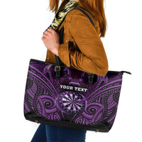 Personalised New Zealand Darts Leather Tote Bag Purple Dart Board Maori Pattern LT05 Purple - Polynesian Pride