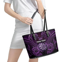 Personalised New Zealand Darts Leather Tote Bag Purple Dart Board Maori Pattern LT05 - Polynesian Pride