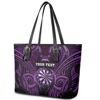Personalised New Zealand Darts Leather Tote Bag Purple Dart Board Maori Pattern LT05 - Polynesian Pride