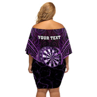 Personalised New Zealand Darts Off Shoulder Short Dress Purple Dart Board Maori Pattern