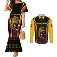 Custom Papua New Guinea Cricket Couples Matching Mermaid Dress and Long Sleeve Button Shirt 2024 World Cup LT05 Black - Polynesian Pride