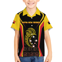 Custom Papua New Guinea Cricket Family Matching Short Sleeve Bodycon Dress and Hawaiian Shirt 2024 World Cup LT05 Son's Shirt Black - Polynesian Pride