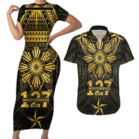 Personalised Philippines Independence Day Couples Matching Short Sleeve Bodycon Dress and Hawaiian Shirt Filipinos Sun Star Tribal