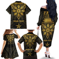 Personalised Philippines Independence Day Family Matching Off The Shoulder Long Sleeve Dress and Hawaiian Shirt Filipinos Sun Star Tribal