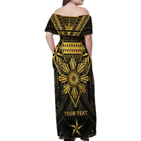 Personalised Philippines Independence Day Family Matching Off Shoulder Maxi Dress and Hawaiian Shirt Filipinos Sun Star Tribal