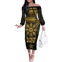 Personalised Philippines Independence Day Off The Shoulder Long Sleeve Dress Filipinos Sun Star Tribal