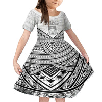 Personalised Kiribati Gospel Day Family Matching Puletasi and Hawaiian Shirt Coat Of Arms Polynesian Pattern LT05 Daughter's Dress White - Polynesian Pride