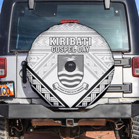 Kiribati Gospel Day Spare Tire Cover Coat Of Arms Polynesian Pattern LT05 White - Polynesian Pride