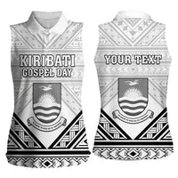 Personalised Kiribati Gospel Day Women Sleeveless Polo Shirt Coat Of Arms Polynesian Pattern