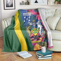 Solomon Islands Independence Day Blanket Coat Of Arms With Tropical Flowers