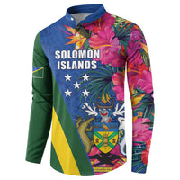 Solomon Islands Independence Day Button Sweatshirt Coat Of Arms With Tropical Flowers