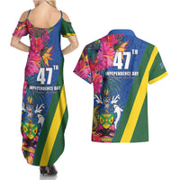 Solomon Islands Independence Day Couples Matching Summer Maxi Dress and Hawaiian Shirt Coat Of Arms With Tropical Flowers