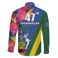 Solomon Islands Independence Day Family Matching Tank Maxi Dress and Hawaiian Shirt Coat Of Arms With Tropical Flowers