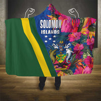 Solomon Islands Independence Day Hooded Blanket Coat Of Arms With Tropical Flowers