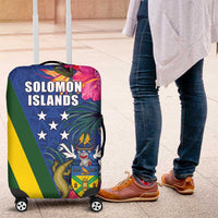 Solomon Islands Independence Day Luggage Cover Coat Of Arms With Tropical Flowers