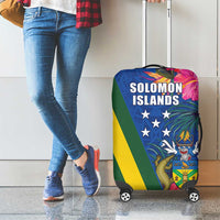 Solomon Islands Independence Day Luggage Cover Coat Of Arms With Tropical Flowers