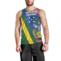 Solomon Islands Independence Day Men Tank Top Coat Of Arms With Tropical Flowers