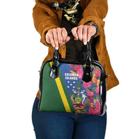 Solomon Islands Independence Day Shoulder Handbag Coat Of Arms With Tropical Flowers