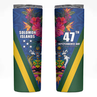 Solomon Islands Independence Day Skinny Tumbler Coat Of Arms With Tropical Flowers