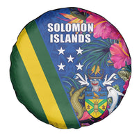 Solomon Islands Independence Day Spare Tire Cover Coat Of Arms With Tropical Flowers