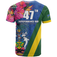 Solomon Islands Independence Day T Shirt Coat Of Arms With Tropical Flowers