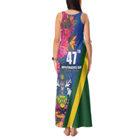 Solomon Islands Independence Day Tank Maxi Dress Coat Of Arms With Tropical Flowers