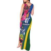 Solomon Islands Independence Day Tank Maxi Dress Coat Of Arms With Tropical Flowers