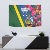 Solomon Islands Independence Day Tapestry Coat Of Arms With Tropical Flowers