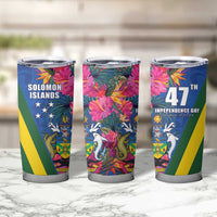 Solomon Islands Independence Day Tumbler Cup Coat Of Arms With Tropical Flowers