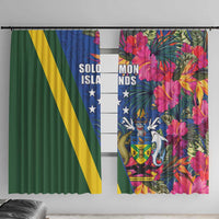 Solomon Islands Independence Day Window Curtain Coat Of Arms With Tropical Flowers