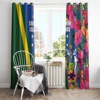 Solomon Islands Independence Day Window Curtain Coat Of Arms With Tropical Flowers