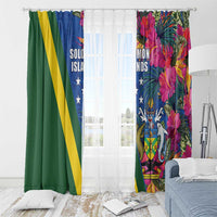 Solomon Islands Independence Day Window Curtain Coat Of Arms With Tropical Flowers